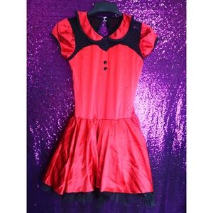 Red Dance Costume S/M Curtain Call Polka Dot Mesh Peter Pan Collar Ladybug Retro